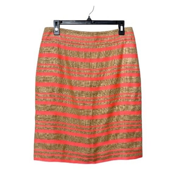 J.Crew Linen Blend Pencil Skirt Coral & Tan Stripes Size 6 - Picture 12 of 12